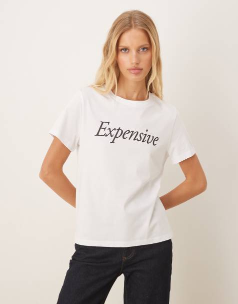 Camiseta blanca holgada con diseño encogido y estampado de texto "Expensive" de ASOS DESIGN - view 1