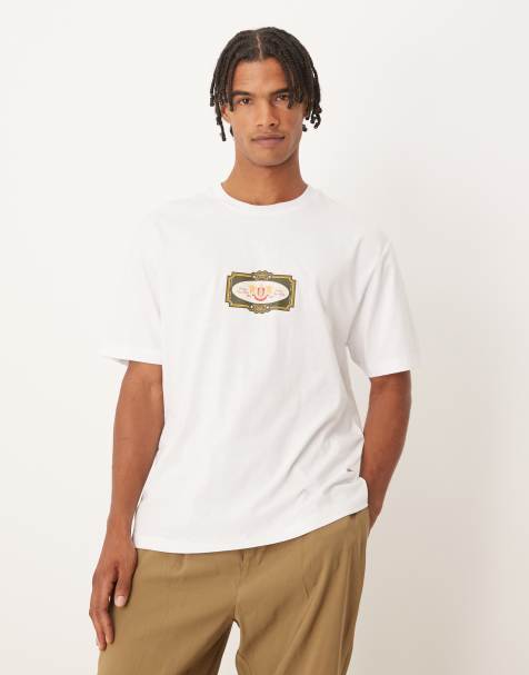 Camiseta blanca holgada con estampado de etiqueta en el pecho de ASOS DESIGN - view 1