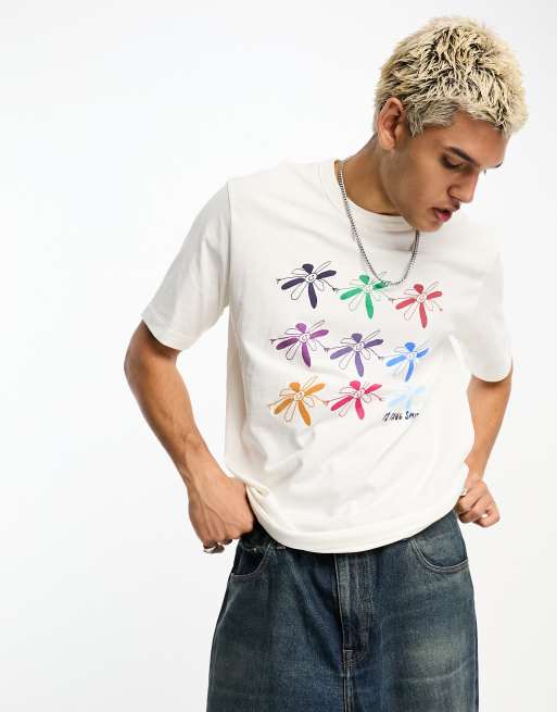 Camiseta blanca holgada con estampado gráfico de flores de PS Paul Smith