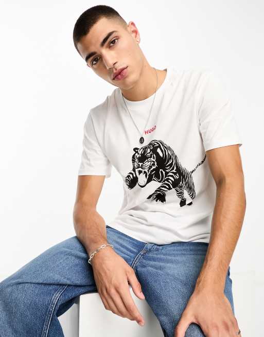 Camiseta blanca holgada con estampado gráfico de tigre Darpione de HUGO