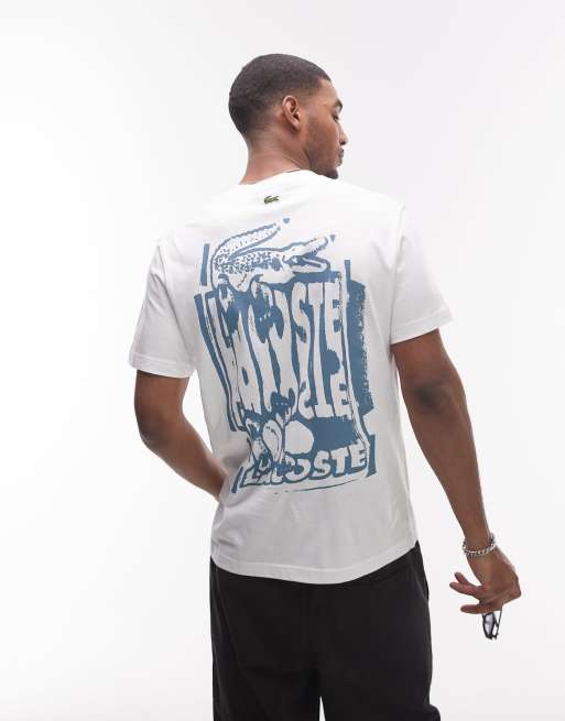 Camiseta blanca holgada con estampado gráfico en el pecho y la espalda de Lacoste, 3 de 4