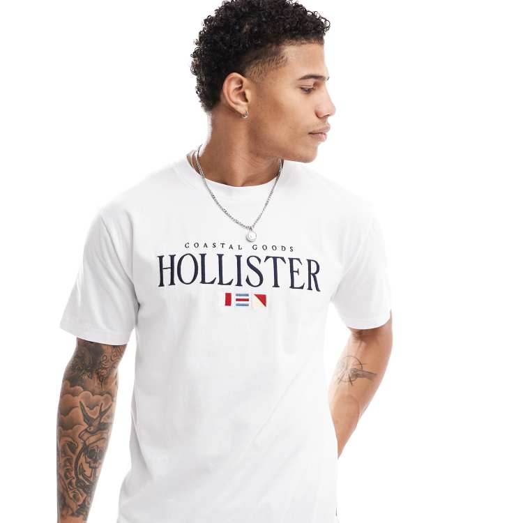 Camiseta blanca holgada con texto bordado Coastal y logo Tech de Hollister ClassicfuncenterShops