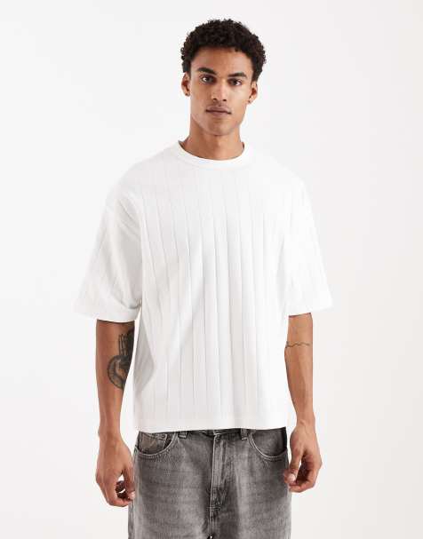 Camiseta blanca holgada de canalé ancho de ASOS DESIGN - view 1