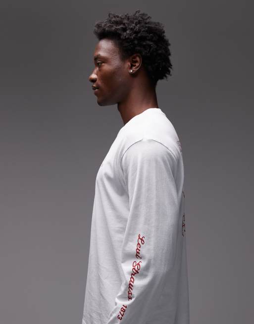 Camiseta blanca holgada de manga larga con estampado auténtico en la espalda de Levi's, 4 de 5