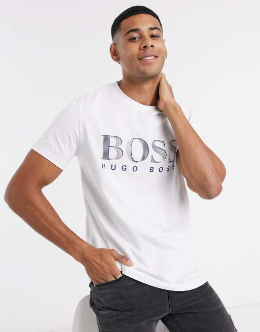 Camiseta blanca playera con logo de BOSS ASOS