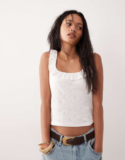 Conjunto blanco bordado de pernera ancha con cordón ajustable y detalle de borlas de punto liso de ASOS DESIGN, 6 de 6