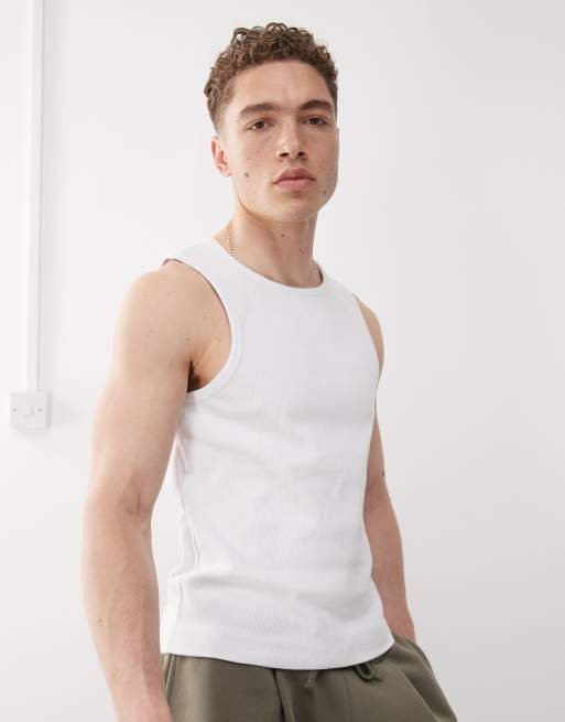 Camiseta blanca sin mangas con cuello de nadadora de canalé de Reclaimed Vintage