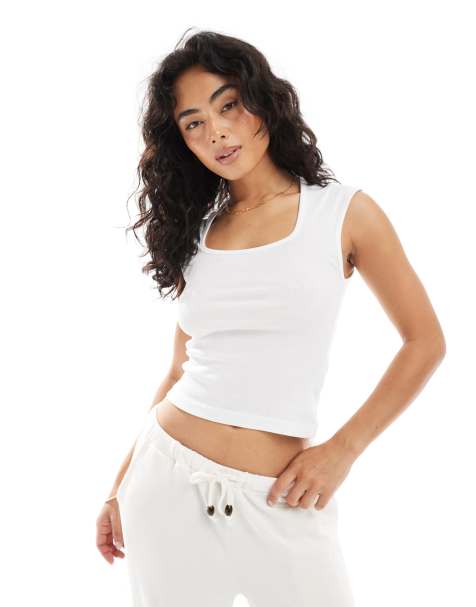 Camiseta blanca sin mangas con escote cuadrado de tejido rico en algodón de Brave Soul - view 1