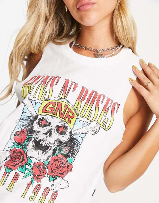 Camiseta blanca sin mangas con estampado de Guns N Roses de Noisy