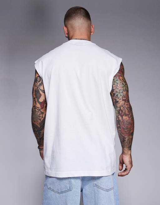 Camiseta blanca sin mangas con logo en el centro de Hugo Blue, 4 de 4