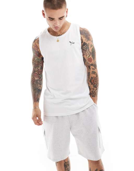 Camiseta blanca sin mangas con pájaro bordado de Threadbare