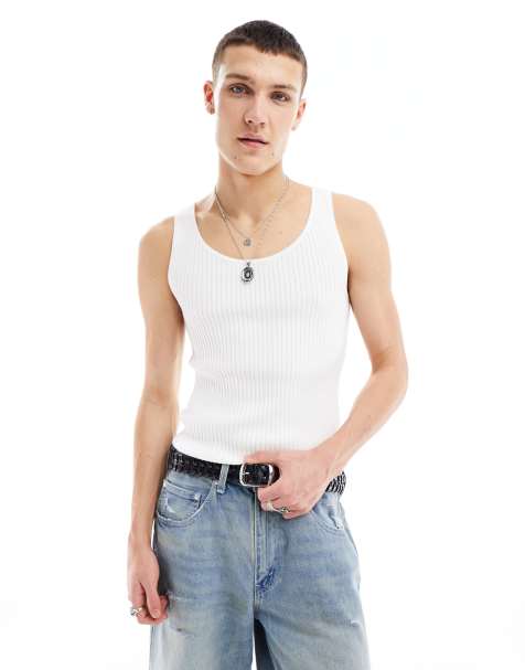 Camiseta blanca sin mangas de canalé de COLLUSION - view 1
