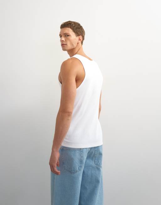 Camiseta blanca sin mangas de canalé de Topman, 4 de 7