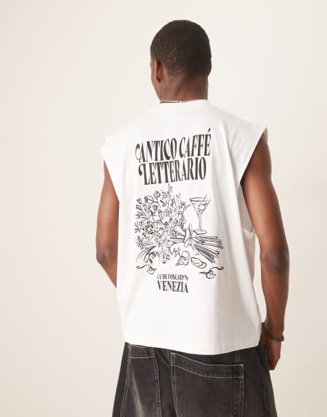 Camiseta blanca sin mangas de corte cuadrado extragrande con estampado gráfico floral de ASOS DESIGN - view 1