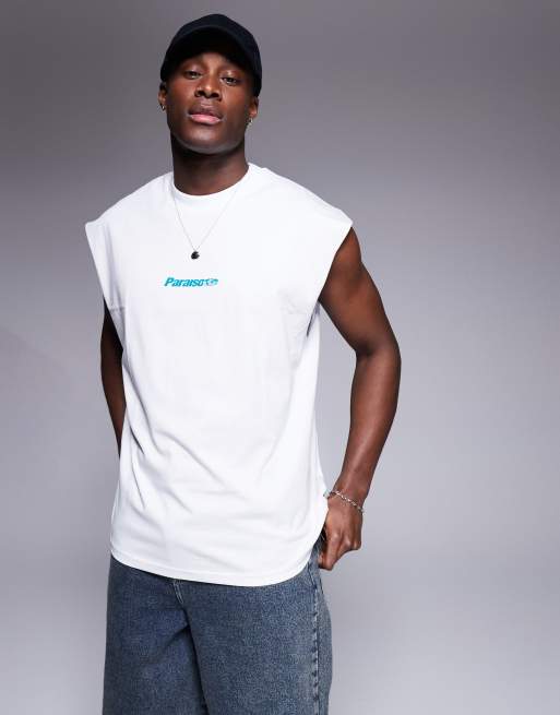 Camiseta blanca sin mangas extragrande con estampado gráfico deportivo de ASOS DESIGN, 4 de 4