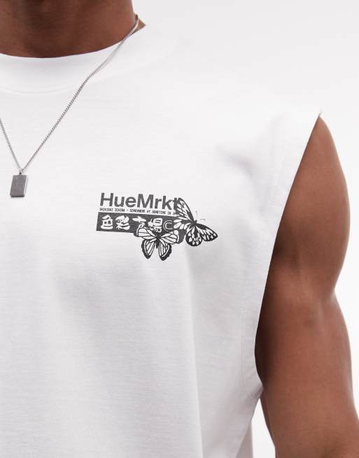 Camiseta blanca sin mangas extragrande con gráfico de mariposa de ASOS DESIGN, 4 de 5