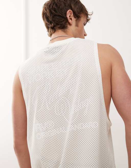 Camiseta blanca sin mangas extragrande con sisas caídas de Airtex de Reclaimed Vintage
