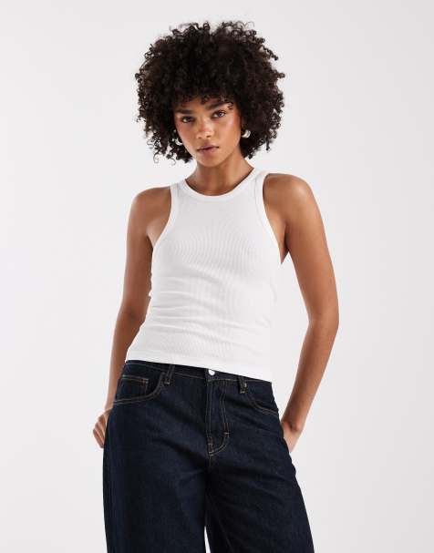 Camiseta blanca sin tirantes con espalda de nadadora de canalé de COLLUSION - view 1