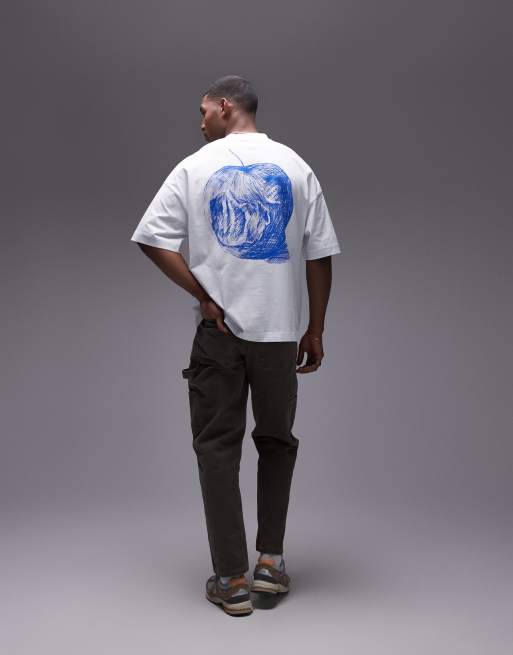 Camiseta blanca ultragrande con estampado de dibujo de frutas hecho a mano de Topman