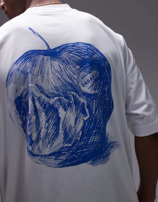 Camiseta blanca ultragrande con estampado de dibujo de frutas hecho a mano de Topman, 4 de 4