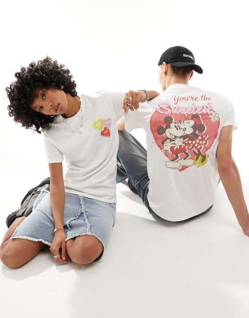 Camiseta blanca unisex con estampado gráfico de corazón de Disney con licencia de Reclaimed Vintage