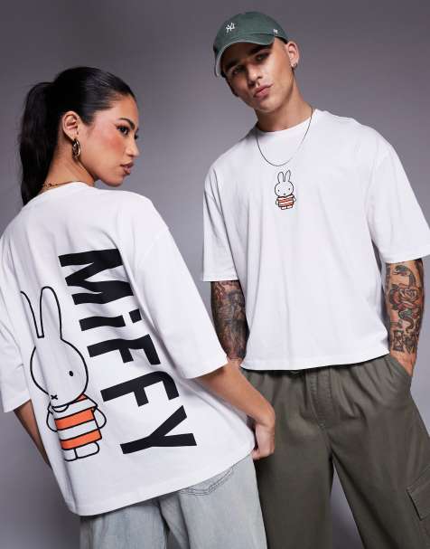 Camiseta blanca unisex de corte cuadrado extragrande con estampados con licencia de Miffy de ASOS DESIGN - view 1