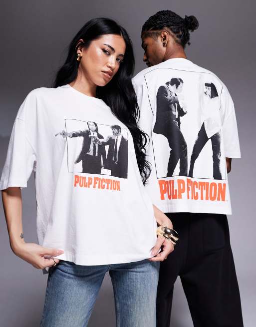 Camiseta blanca unisex de corte cuadrado extragrande con estampados de "Pulp Fiction" de ASOS DESIGN, 4 de 4