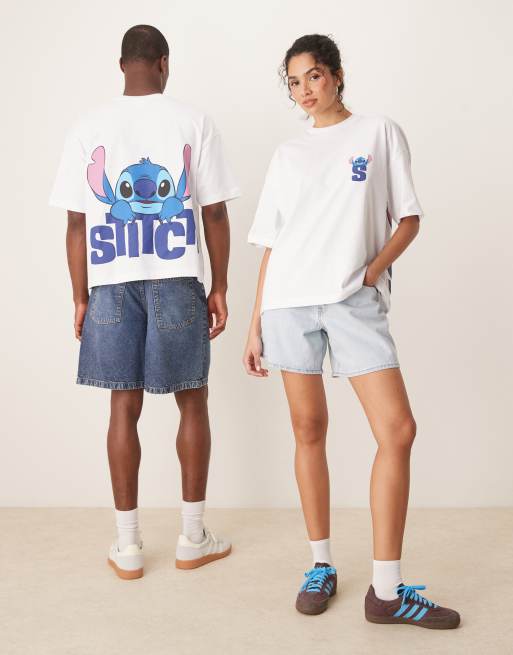 ASOS DESIGN Disney unisex boxy oversized T-shirt with Stitch prints in white