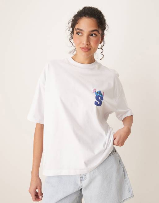 ASOS DESIGN Disney unisex boxy oversized T-shirt with Stitch prints in white