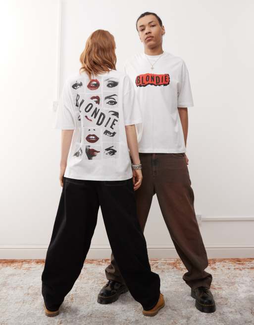 Camiseta blanca unisex extragrande con estampado con licencia de "Blondie" de ASOS DESIGN