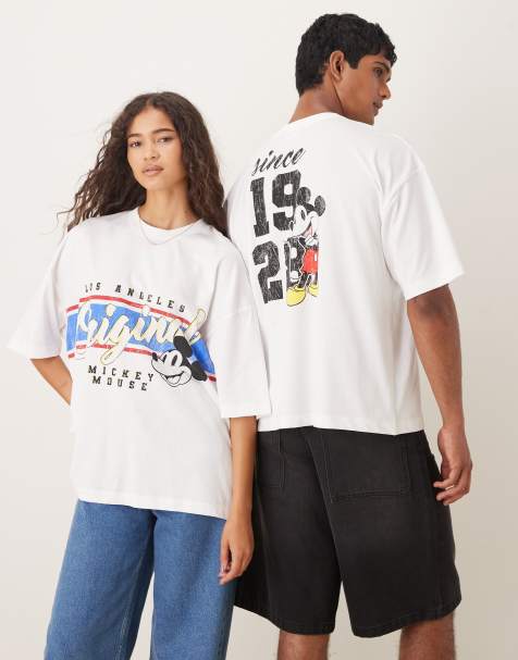 Camiseta blanca unisex extragrande con estampado de Mickey Mouse de ASOS DESIGN - view 1