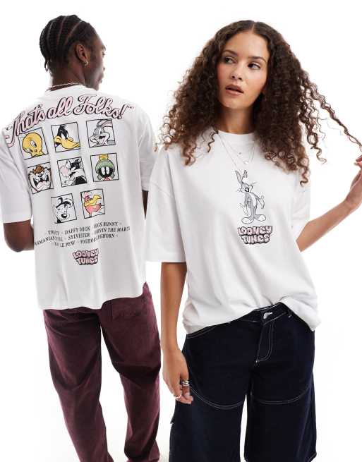 Camiseta blanca unisex extragrande con estampados con licencia de los Looney Tunes de ASOS DESIGN