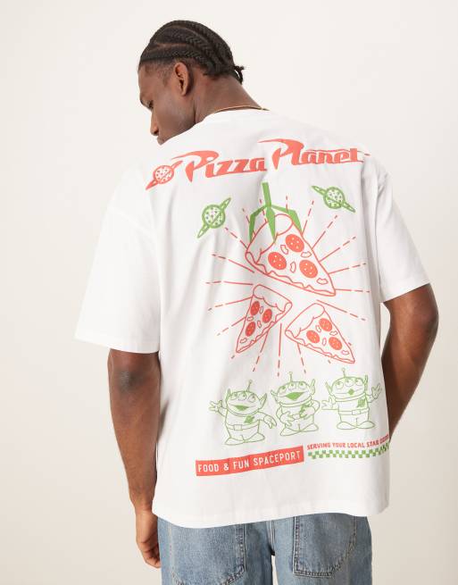 ASOS DESIGN Disney Pixar unisex oversized t-shirt with Toy Story Pizza Planet prints in white