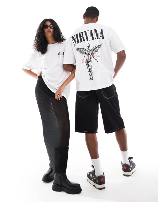 Camiseta blanca unisex extragrande con estampados y bordado de Nirvana de ASOS DESIGN
