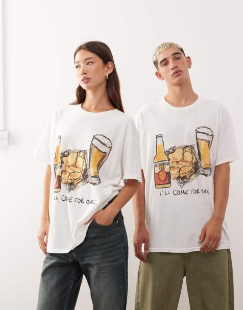Camiseta blanca unisex extragrande con gráfico de bebidas de Reclaimed Vintage - view 1