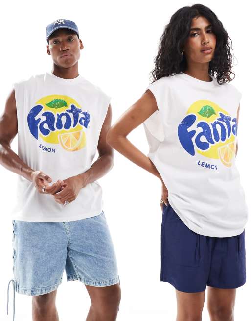 Camiseta blanca unisex extragrande sin mangas con estampado "Fanta Lemon" de ASOS DESIGN, 3 de 4