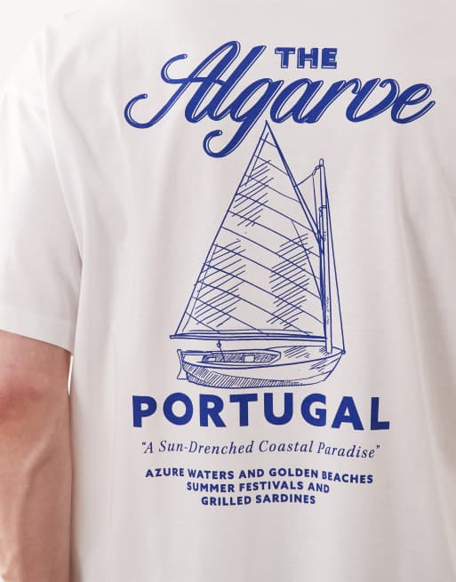 Camiseta blanca y azul con estampado en la espalda "Algarve" de Jack & Jones, 4 de 5