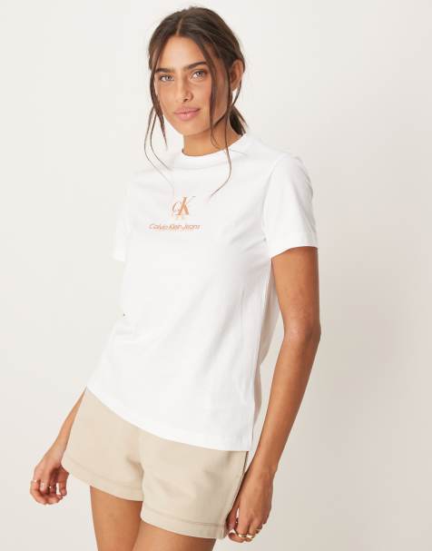Camiseta blanca y color melocotón con logo sombreado de Calvin Klein Jeans - view 1