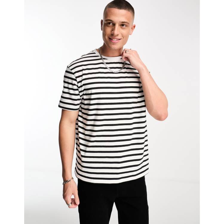Camiseta blanca y negra rayas hot sale