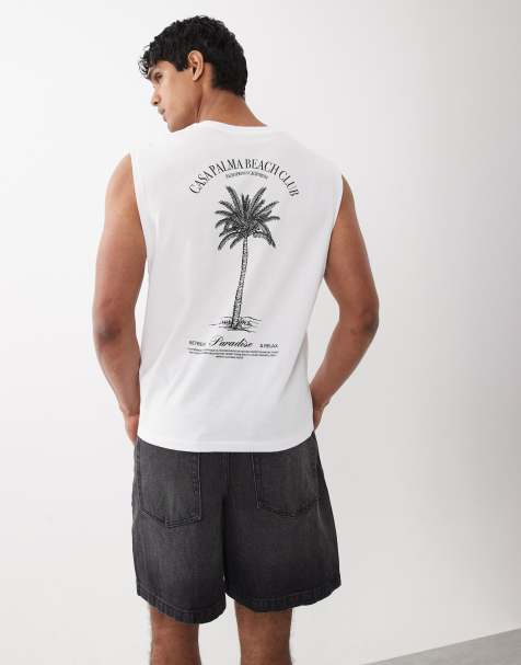 Camiseta blanca y negra sin mangas con estampado de palmera en la espalda de Jack & Jones - view 1