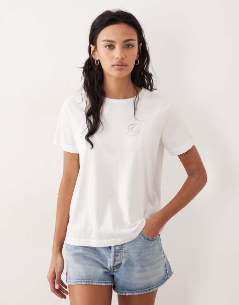 Camiseta blanco cáscara de huevo entallada con logo pequeño de GANT - view 1