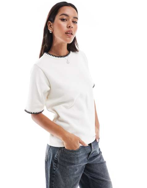 Camiseta blanco con detalle de ribete de punto de Threadbare - view 1
