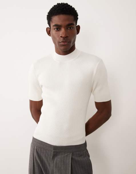 Camiseta blanco hueso básica ajustada con cuello alzado de punto acanalado fino de ASOS DESIGN - view 1