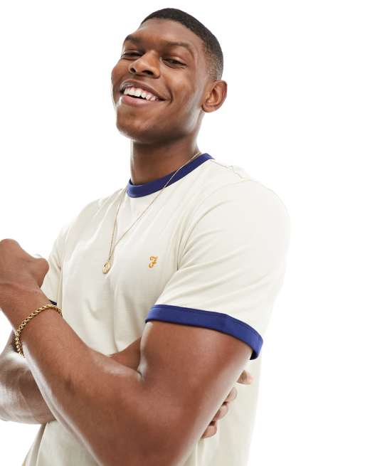 Camiseta blanco hueso con detalle de ribetes de algodón de Farah