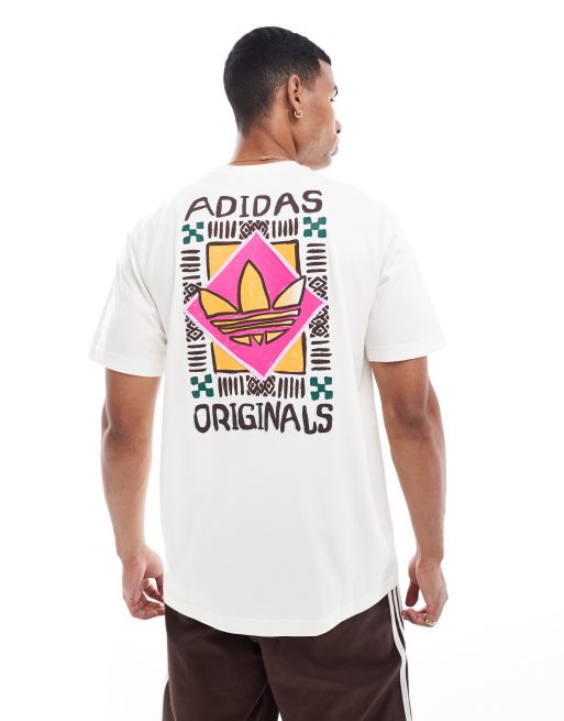 Camiseta blanco hueso con estampado grafico de estilo anos 80 de adidas Originals