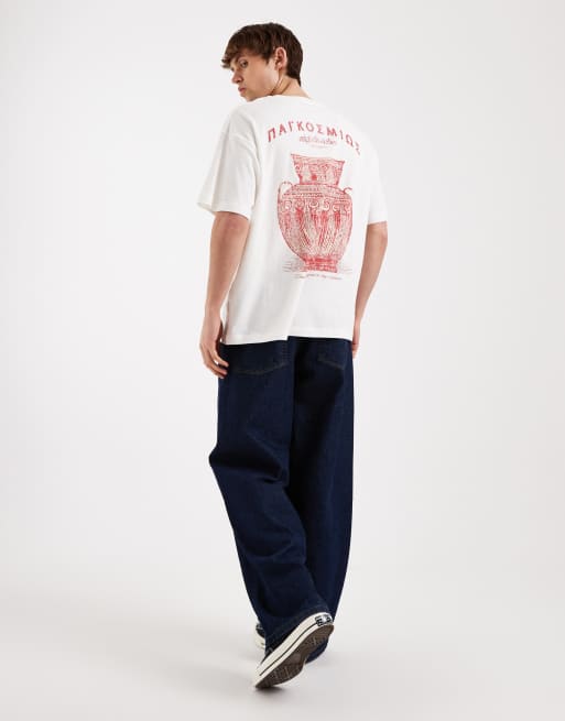 Camiseta blanco hueso con estampado trasero de estilo griego de Jack & Jones, 2 de 5