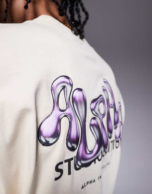 Camiseta blanco hueso con logo estampado en la espalda estilo burbuja de Alpha, 3 de 4
