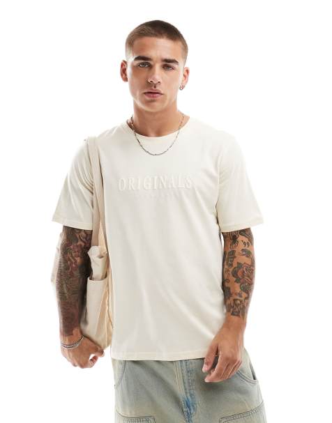 Camiseta blanco hueso con logo tridimensional estampado Originals de Jack & Jones - view 1