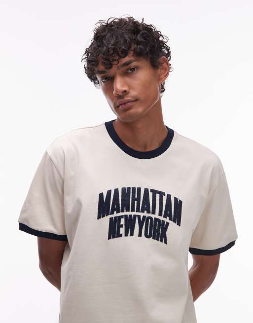 Camiseta blanco hueso con ribetes y estampado "Manhattan" de Tommy Jeans, 5 de 5