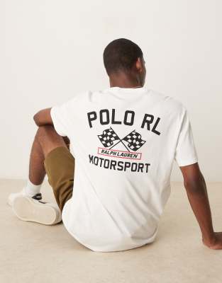 Camiseta blanco hueso de corte clásico extragrande con logo y estampado de estilo carreras en la espalda de tejido flameado de Polo Ralph Lauren - view 1